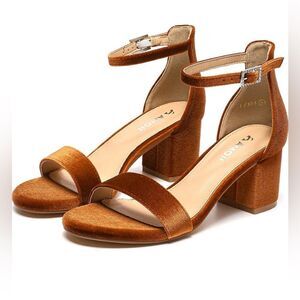 NIB Amoji Brown Velvet Sandals